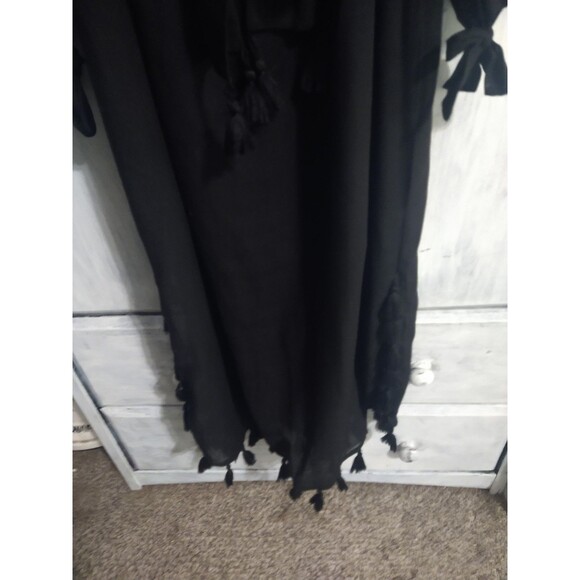 Red Carter Maxi Fringe Cold Shoulder Dress Bk Md Boho Beachy Cottagecor Feminine - Picture 6 of 10